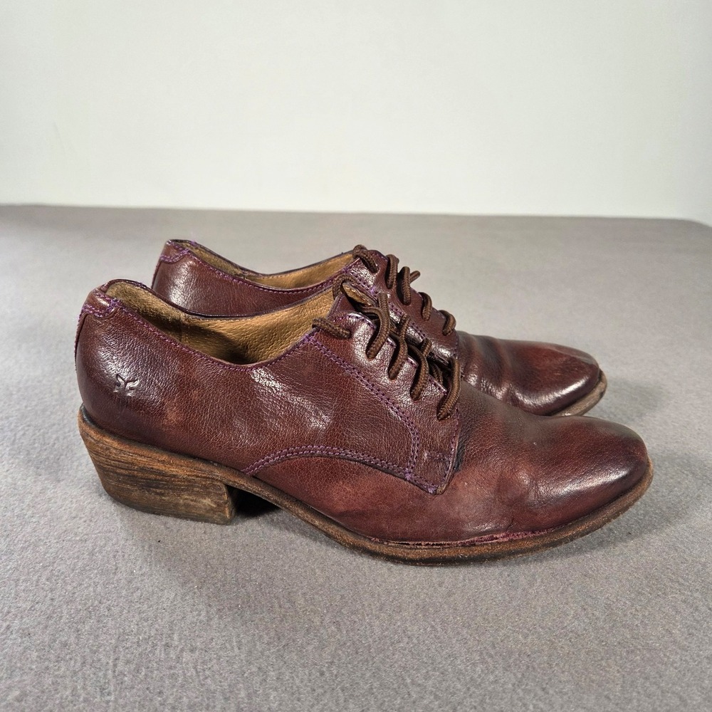 Frye Carson Shoes Womens 7 B Brown Leather Lace Up Block Heel Oxford Bootie